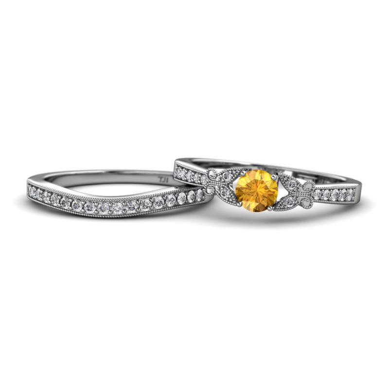 Freya 5.00 mm Citrine and Diamond Butterfly Bridal Set Ring 