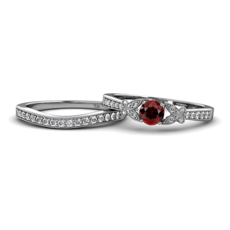 Freya 5.00 mm Red Garnet and Diamond Butterfly Bridal Set Ring 