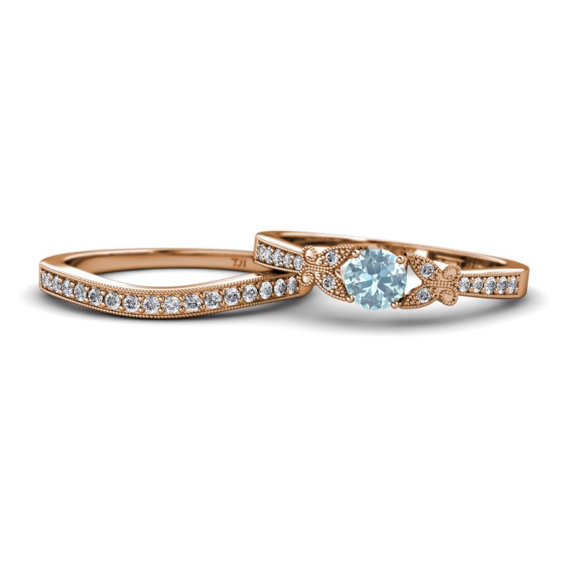 Freya 5.00 mm Aquamarine and Diamond Butterfly Bridal Set Ring 