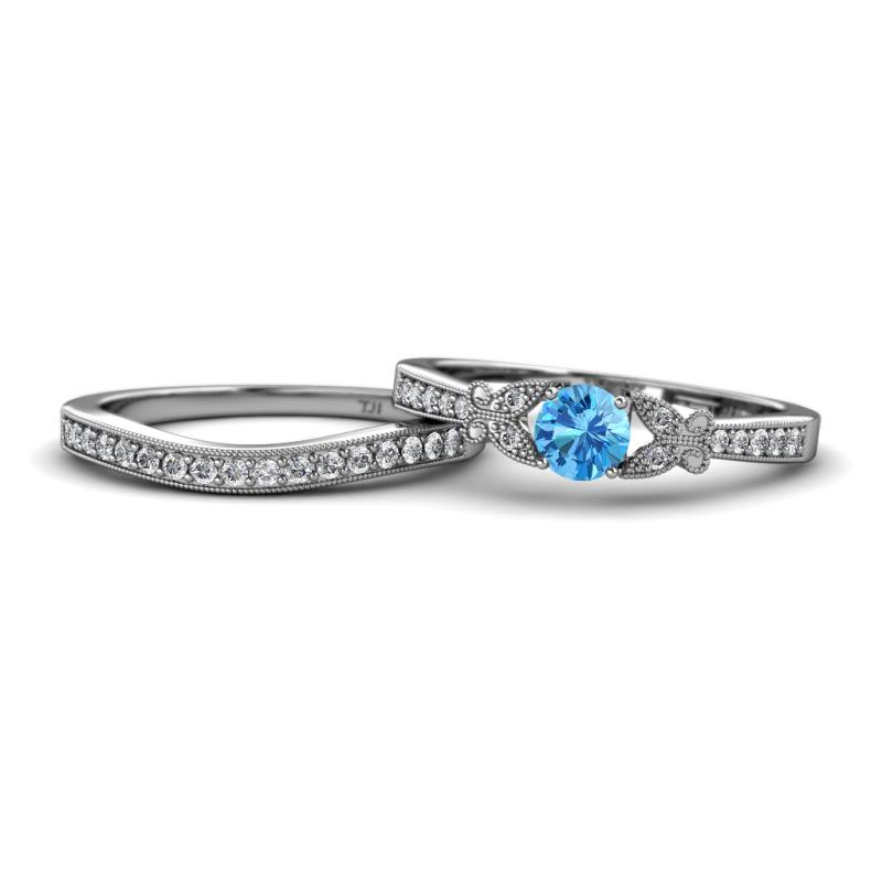Freya 5.00 mm Blue Topaz and Diamond Butterfly Bridal Set Ring 
