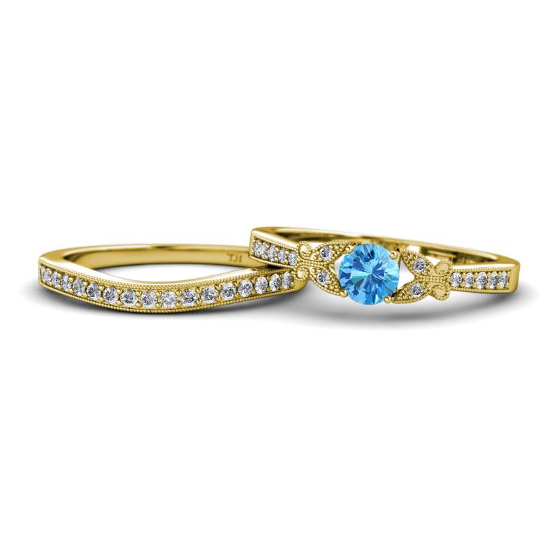 Freya 5.00 mm Blue Topaz and Diamond Butterfly Bridal Set Ring 