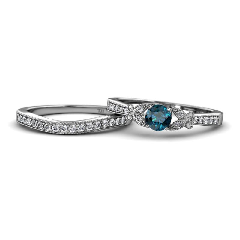 Freya 5.00 mm Blue and White Diamond Butterfly Bridal Set Ring 