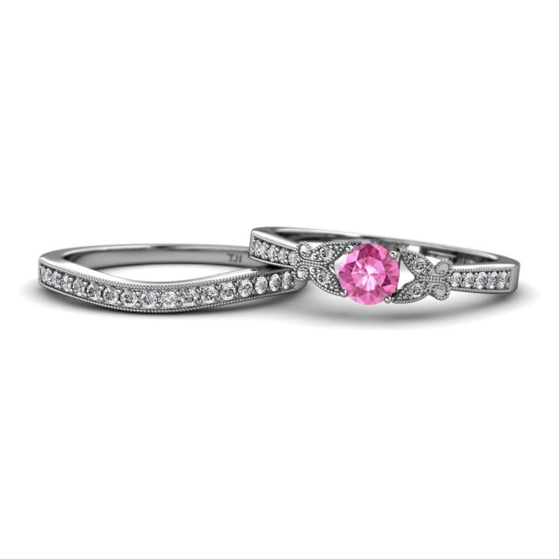 Freya 5.00 mm Lab Created Pink Sapphire and Diamond Butterfly Bridal Set Ring 