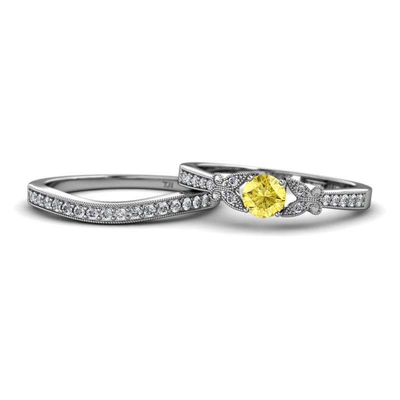 Freya 5.00 mm Lab Created Yellow Sapphire and Diamond Butterfly Bridal Set Ring 