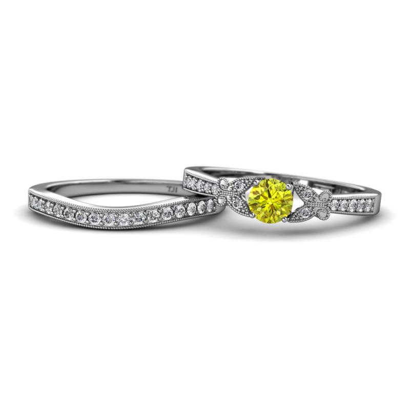 Freya 5.00 mm Yellow and White Diamond Butterfly Bridal Set Ring 