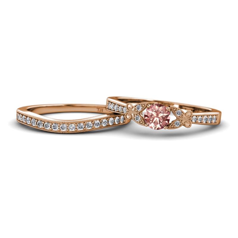 Freya 5.00 mm Morganite and Diamond Butterfly Bridal Set Ring 