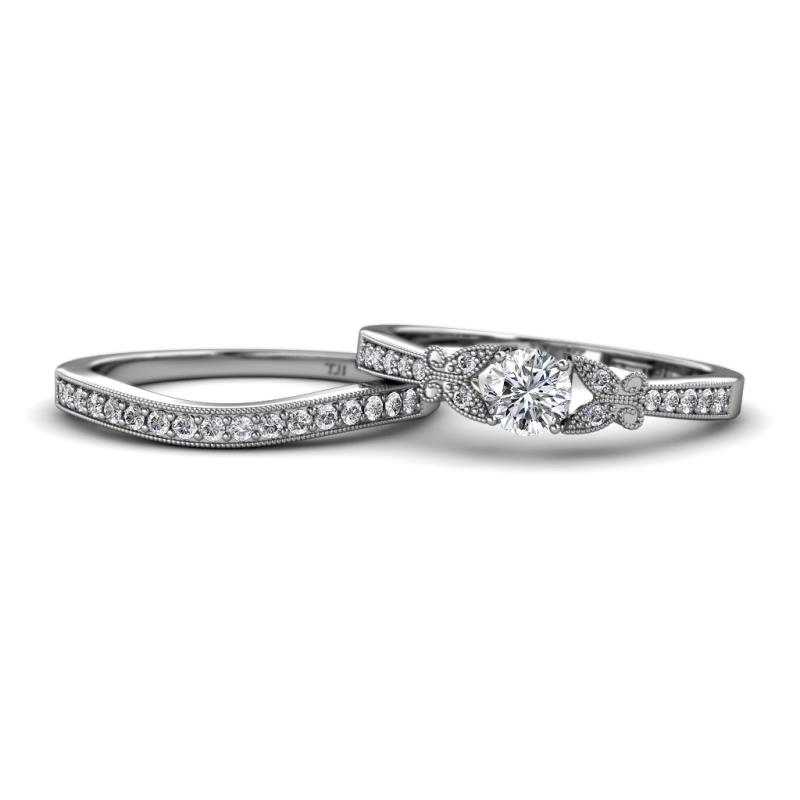 Freya 5.00 mm Forever Brilliant Moissanite and Diamond Butterfly Bridal Set Ring 