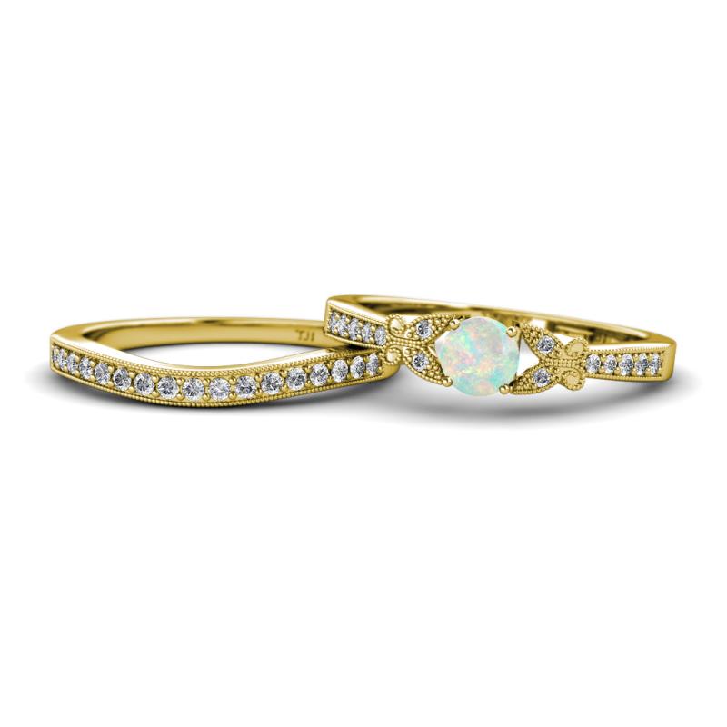 Freya 5.00 mm Opal and Diamond Butterfly Bridal Set Ring 