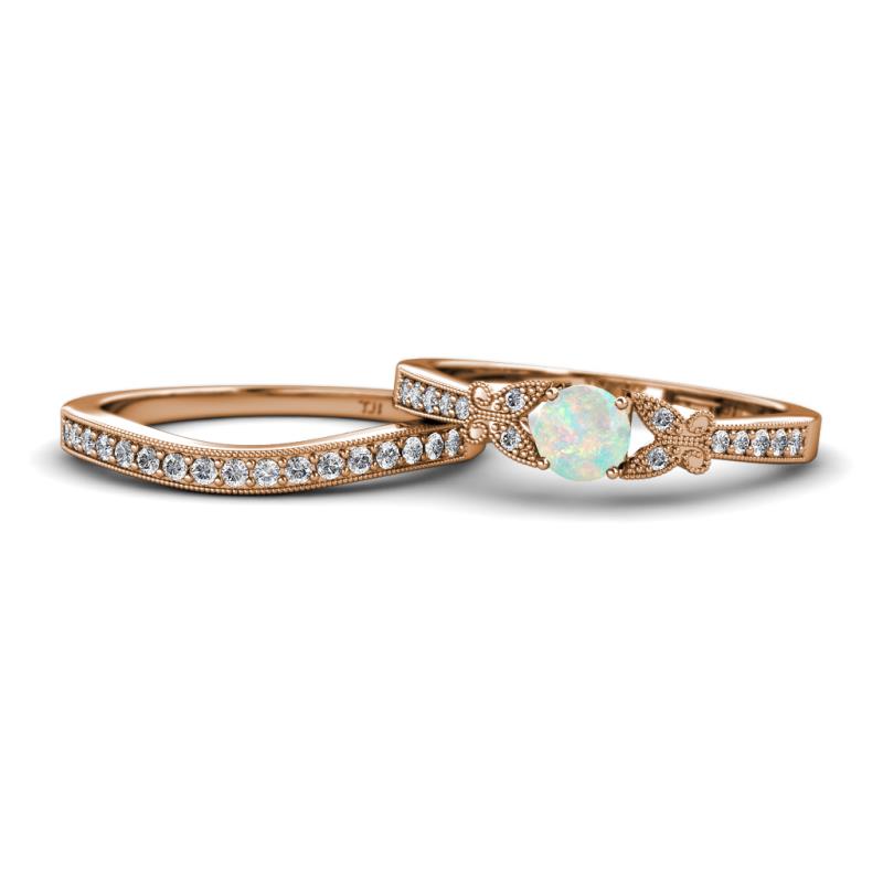 Freya 5.00 mm Opal and Diamond Butterfly Bridal Set Ring 
