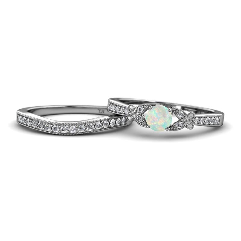Freya 5.00 mm Opal and Diamond Butterfly Bridal Set Ring 