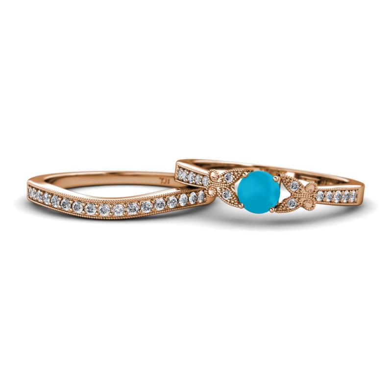 Freya 5.00 mm Turquoise and Diamond Butterfly Bridal Set Ring 