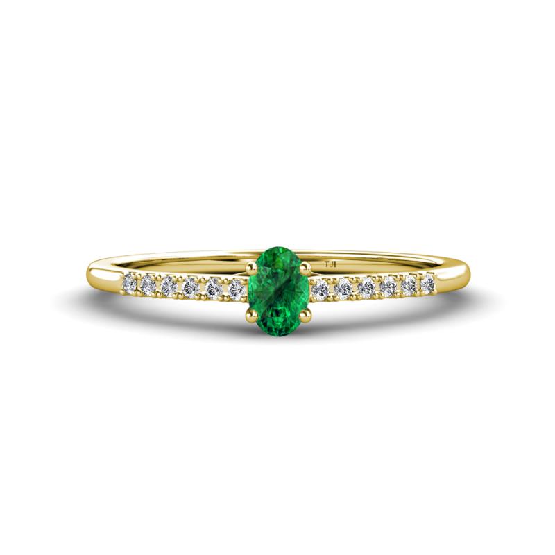 Penelope Classic 6x4 mm Oval Cut Emerald and Round Diamond Engagement Ring 
