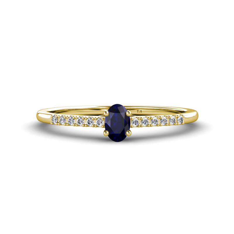 Penelope Classic 6x4 mm Oval Cut Blue Sapphire and Round Diamond Engagement Ring 