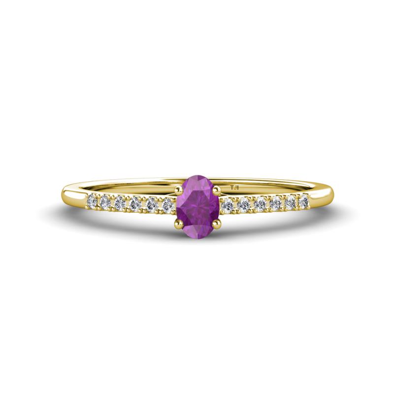 Penelope Classic 6x4 mm Oval Cut Amethyst and Round Diamond Engagement Ring 