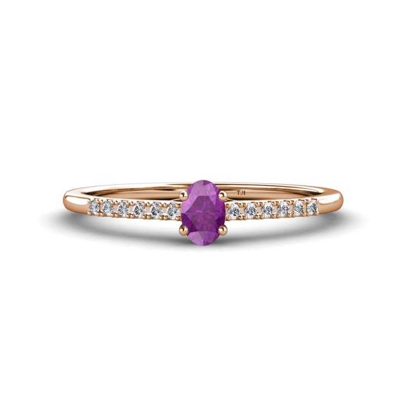 Penelope Classic 6x4 mm Oval Cut Amethyst and Round Diamond Engagement Ring 