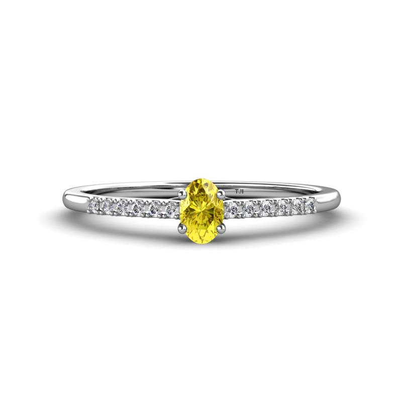 Penelope Classic 6x4 mm Oval Cut Yellow Sapphire and Round Diamond Engagement Ring 