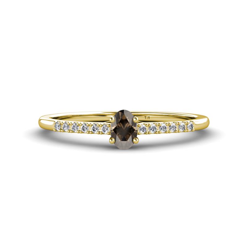Penelope Classic 6x4 mm Oval Cut Smoky Quartz and Round Diamond Engagement Ring 