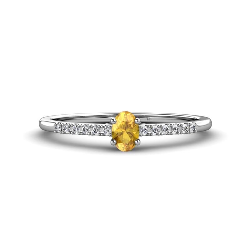 Penelope Classic 6x4 mm Oval Cut Citrine and Round Diamond Engagement Ring 