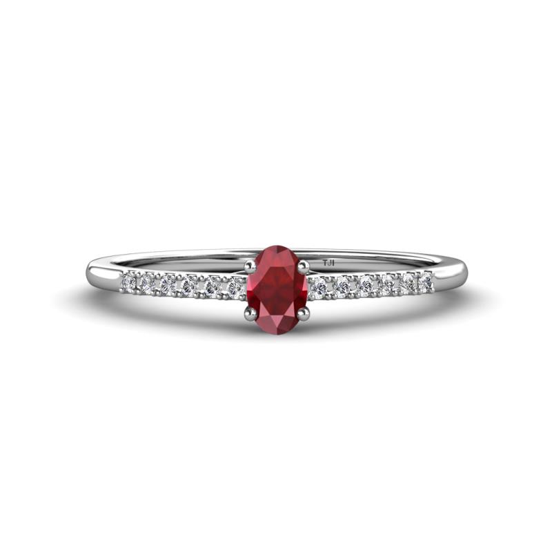 Penelope Classic 6x4 mm Oval Cut Ruby and Round Diamond Engagement Ring 