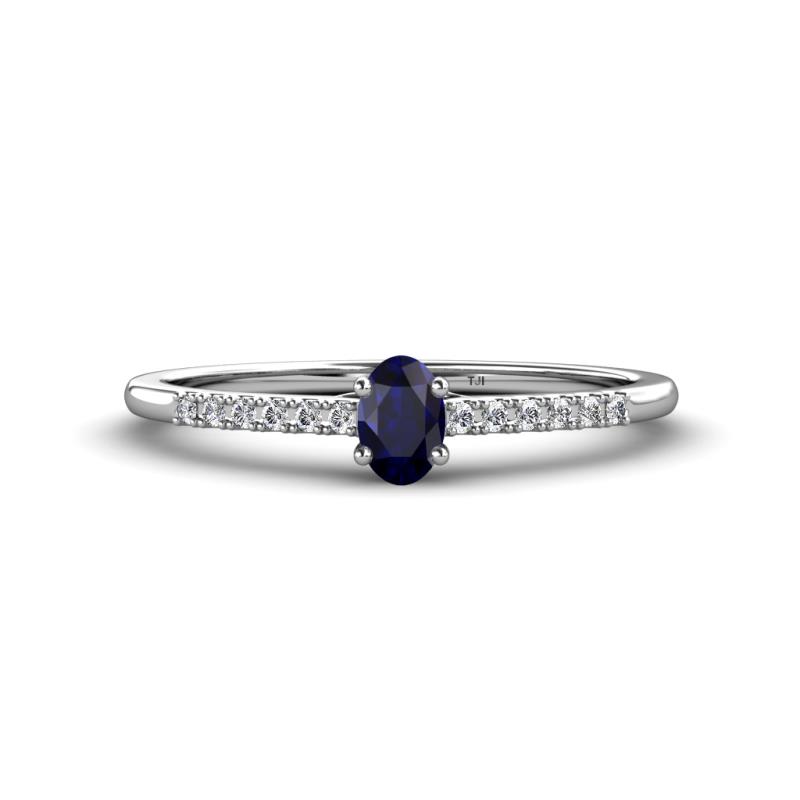 Penelope Classic 6x4 mm Oval Cut Blue Sapphire and Round Diamond Engagement Ring 