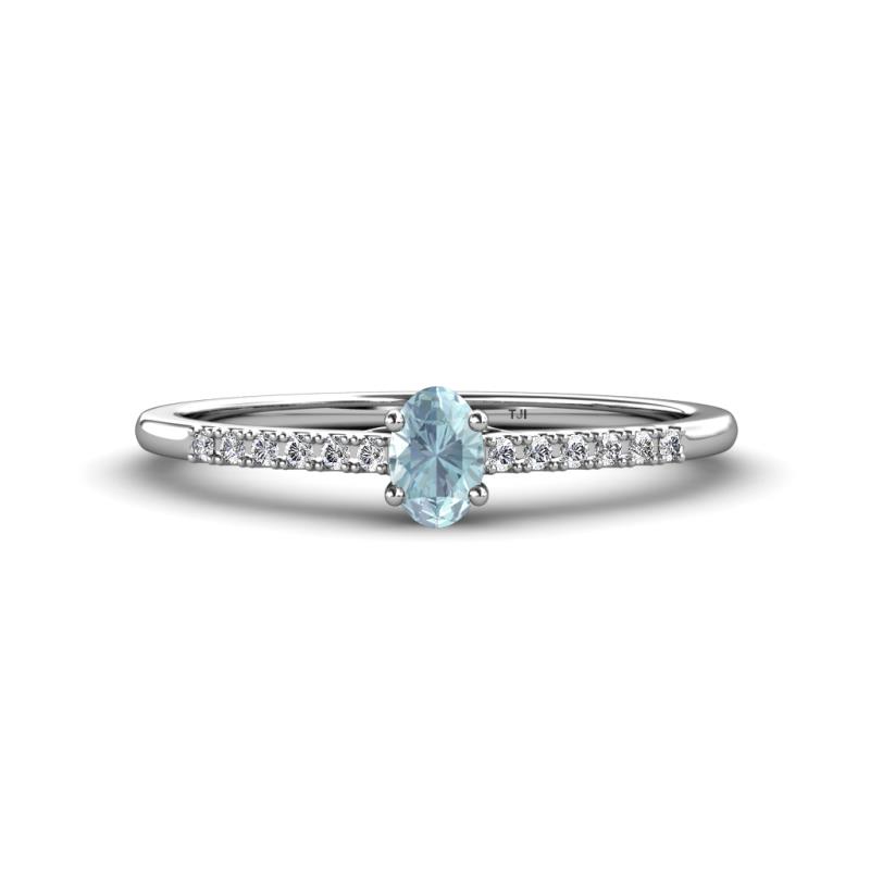 Penelope Classic 6x4 mm Oval Cut Aquamarine and Round Diamond Engagement Ring 