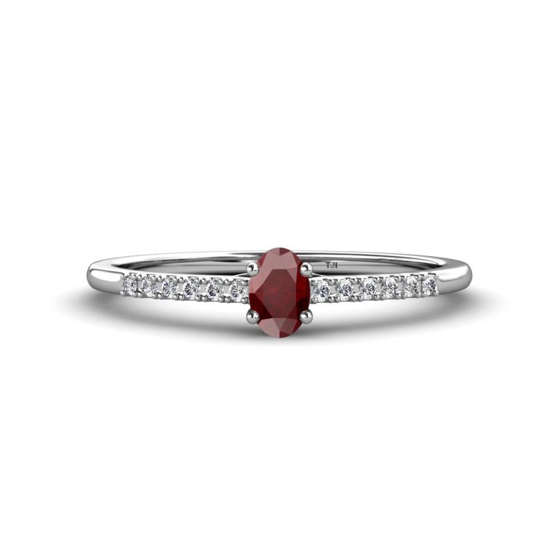 Penelope Classic 6x4 mm Oval Cut Red Garnet and Round Diamond Engagement Ring 