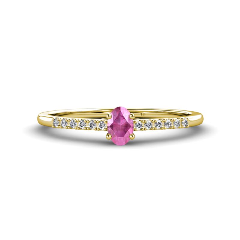 Penelope Classic 6x4 mm Oval Cut Pink Sapphire and Round Diamond Engagement Ring 