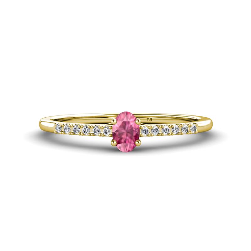 Penelope Classic 6x4 mm Oval Cut Pink Tourmaline and Round Diamond Engagement Ring 