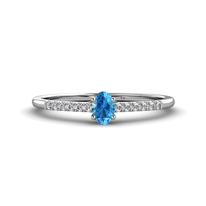 Penelope Classic 6x4 mm Oval Cut Blue Topaz and Round Diamond Engagement Ring 