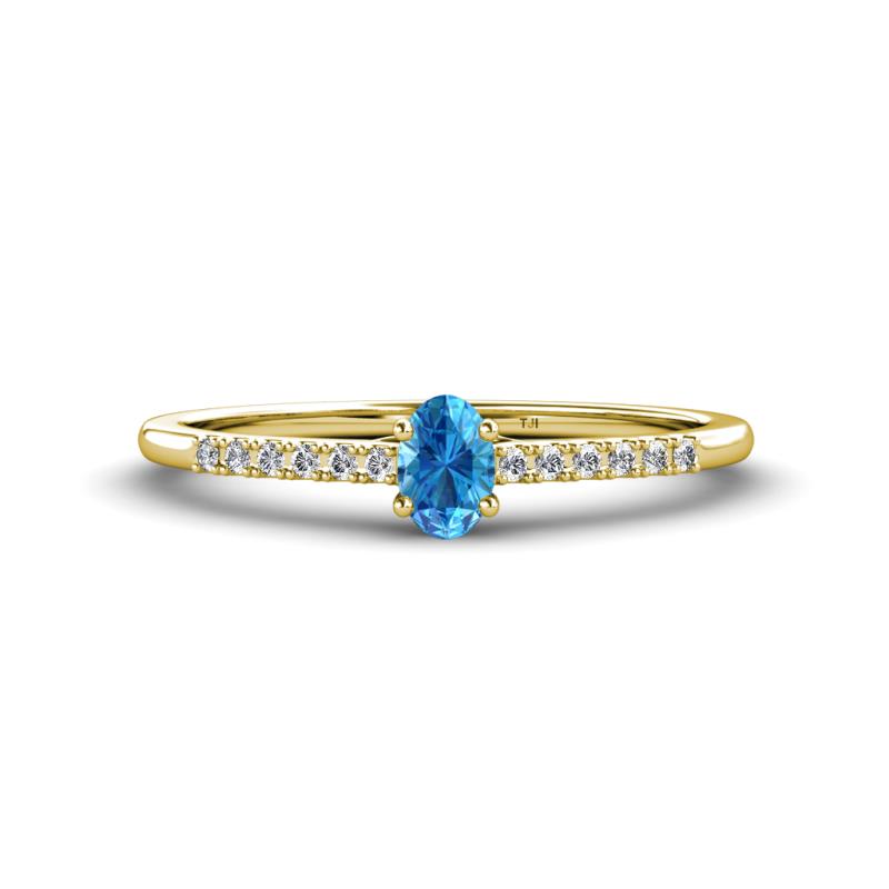 Penelope Classic 6x4 mm Oval Cut Blue Topaz and Round Diamond Engagement Ring 