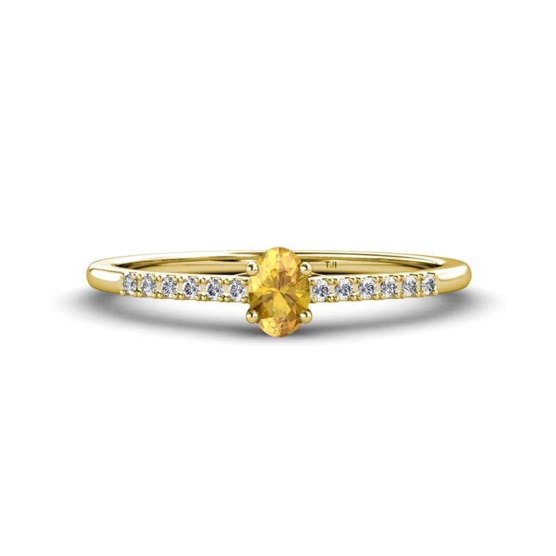 Penelope Classic 6x4 mm Oval Cut Citrine and Round Diamond Engagement Ring 