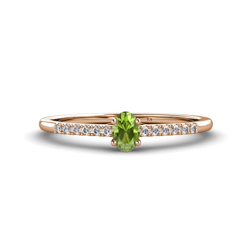 Penelope Classic 6x4 mm Oval Cut Peridot and Round Diamond Engagement Ring 