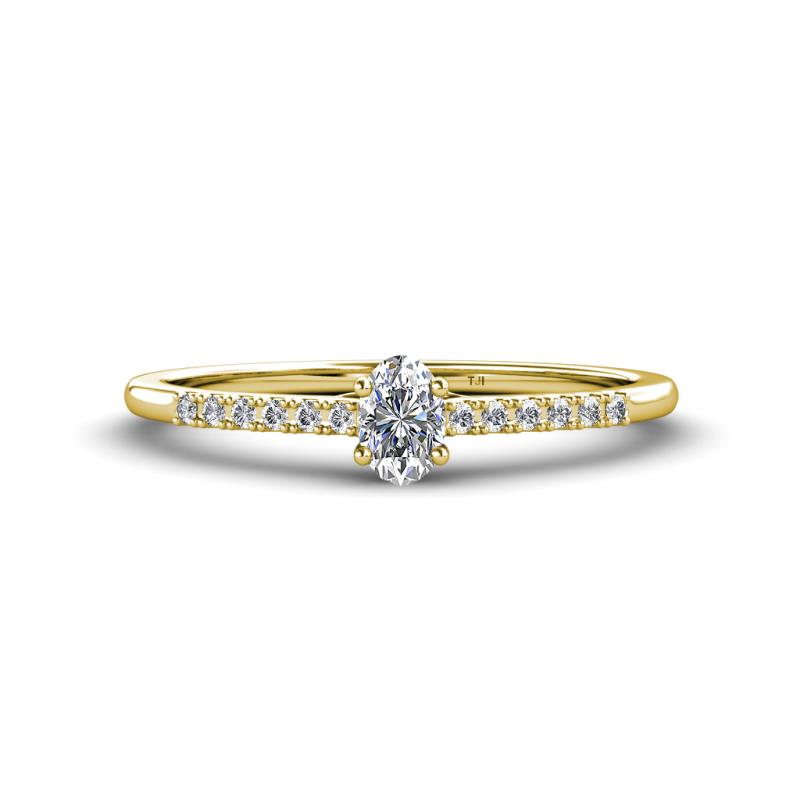 Penelope Classic 6x4 mm Oval Cut Lab Grown Diamond and Round Natural Diamond Engagement Ring 