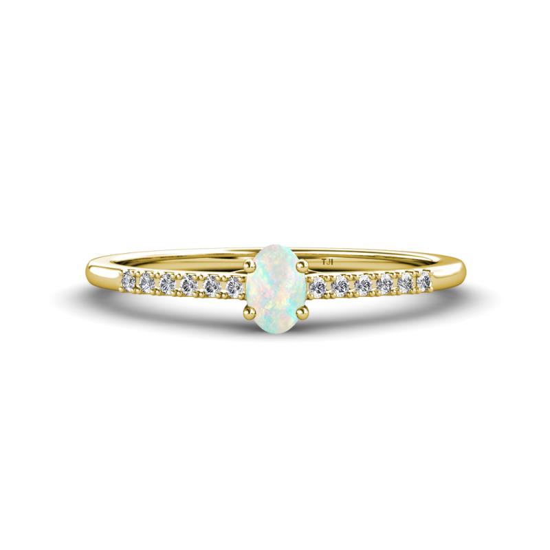 Penelope Classic 6x4 mm Oval Cut Opal and Round Diamond Engagement Ring 