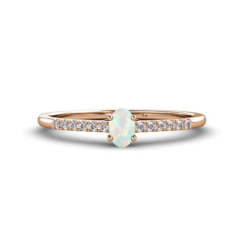 Penelope Classic 6x4 mm Oval Cut Opal and Round Diamond Engagement Ring 