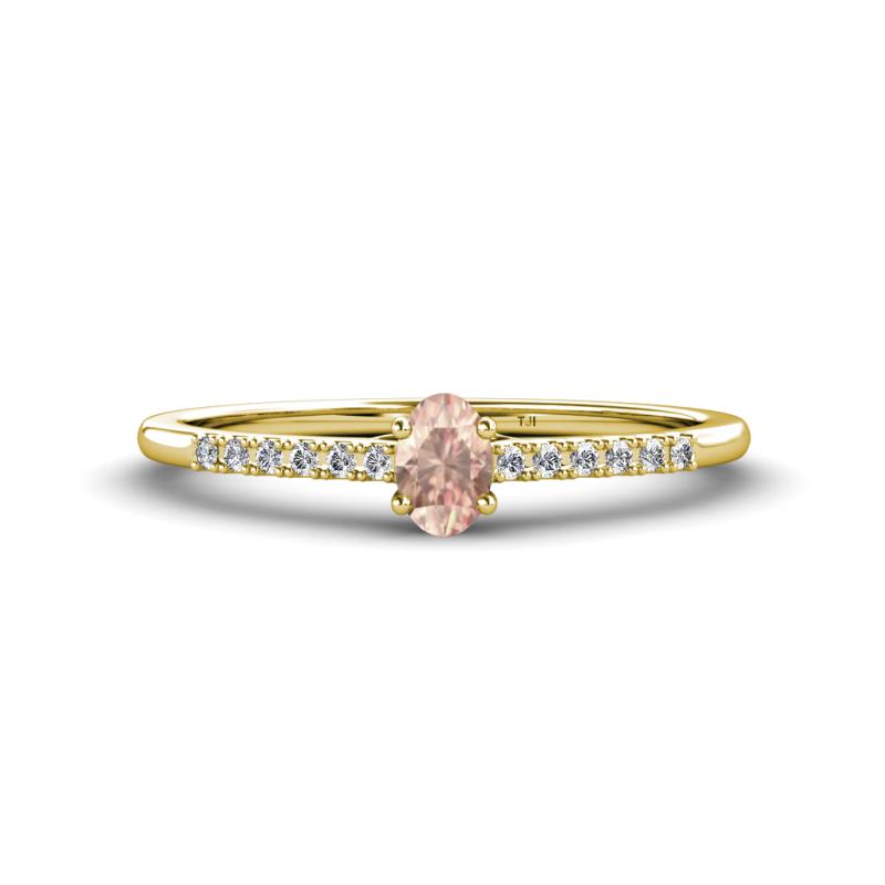 Penelope Classic 6x4 mm Oval Cut Morganite and Round Diamond Engagement Ring 