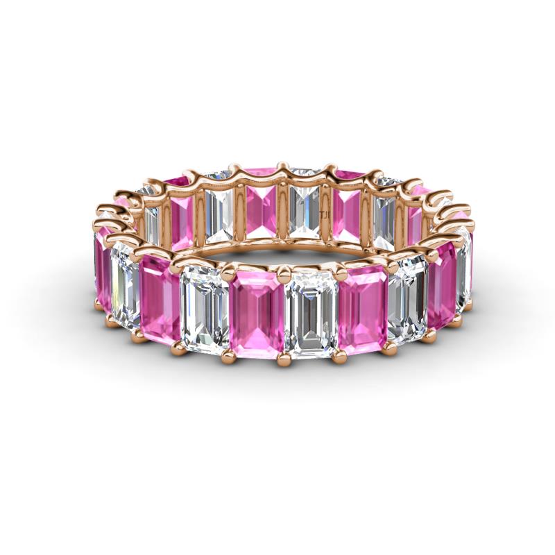 Victoria 5x3 mm Emerald Cut Pink Sapphire and Diamond Eternity Band 