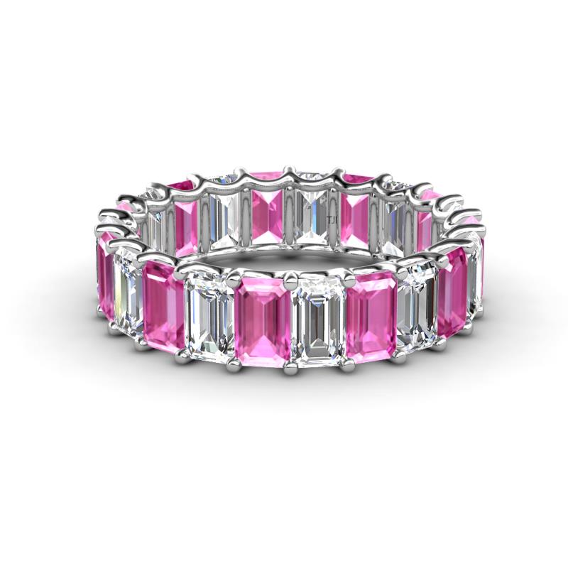 Victoria 5x3 mm Emerald Cut Pink Sapphire and Lab Grown Diamond Eternity Band 