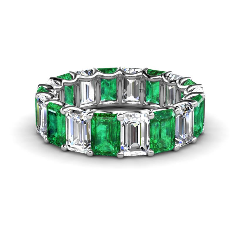 Victoria 6x4 mm Emerald Cut Emerald Heirloom and Diamond Eternity Band 