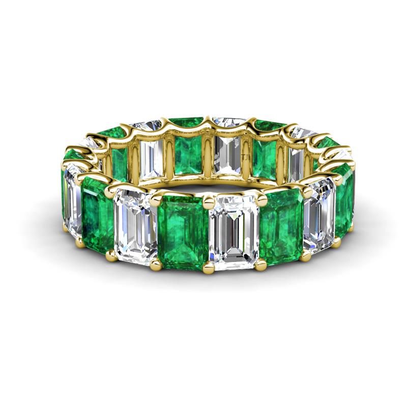 Victoria 6x4 mm Emerald Cut Emerald Heirloom and Diamond Eternity Band 
