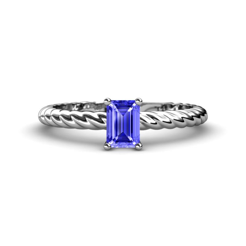Leona Bold 7x5 mm Emerald Cut Tanzanite Solitaire Rope Engagement Ring 