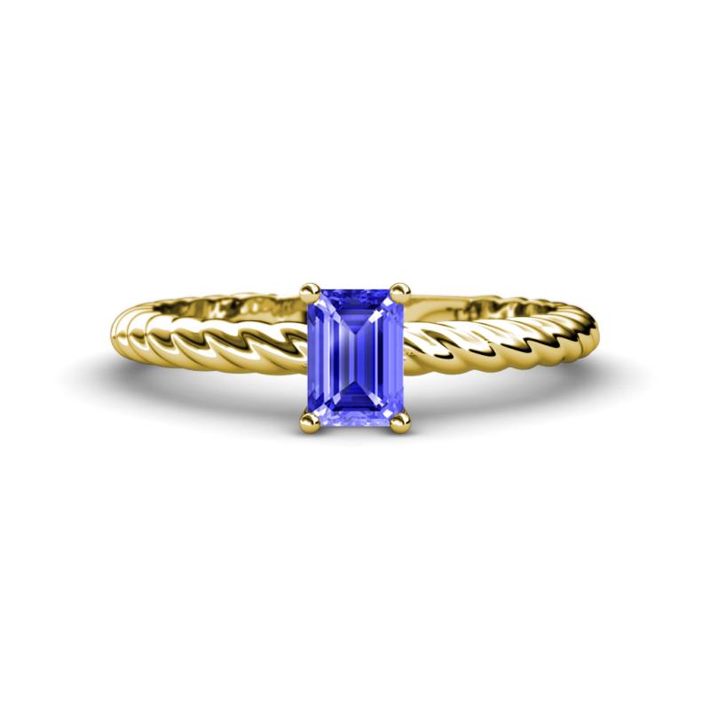 Leona Bold 7x5 mm Emerald Cut Tanzanite Solitaire Rope Engagement Ring 