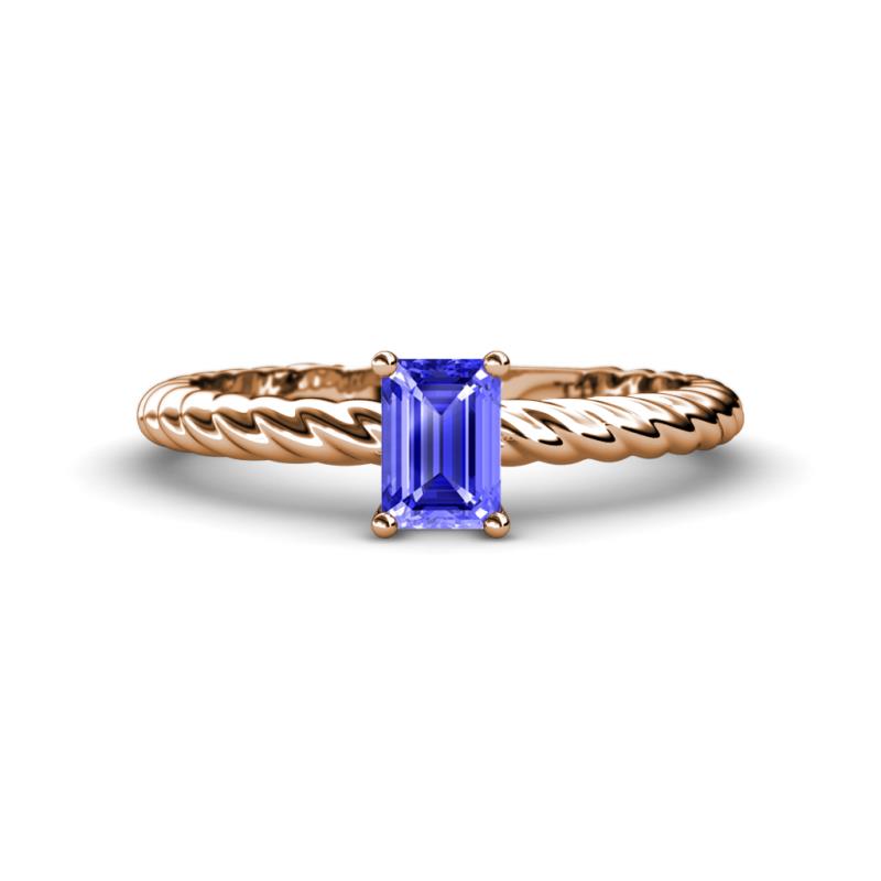 Leona Bold 7x5 mm Emerald Cut Tanzanite Solitaire Rope Engagement Ring 