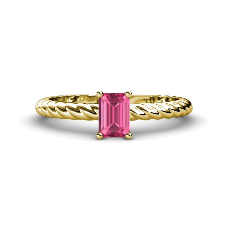 Leona Bold 7x5 mm Emerald Cut Pink Tourmaline Solitaire Rope Engagement Ring 