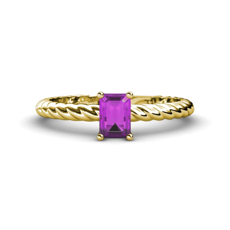 Leona Bold 7x5 mm Emerald Cut Amethyst Solitaire Rope Engagement Ring 