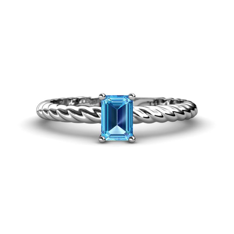 Leona Bold 7x5 mm Emerald Cut Blue Topaz Solitaire Rope Engagement Ring 