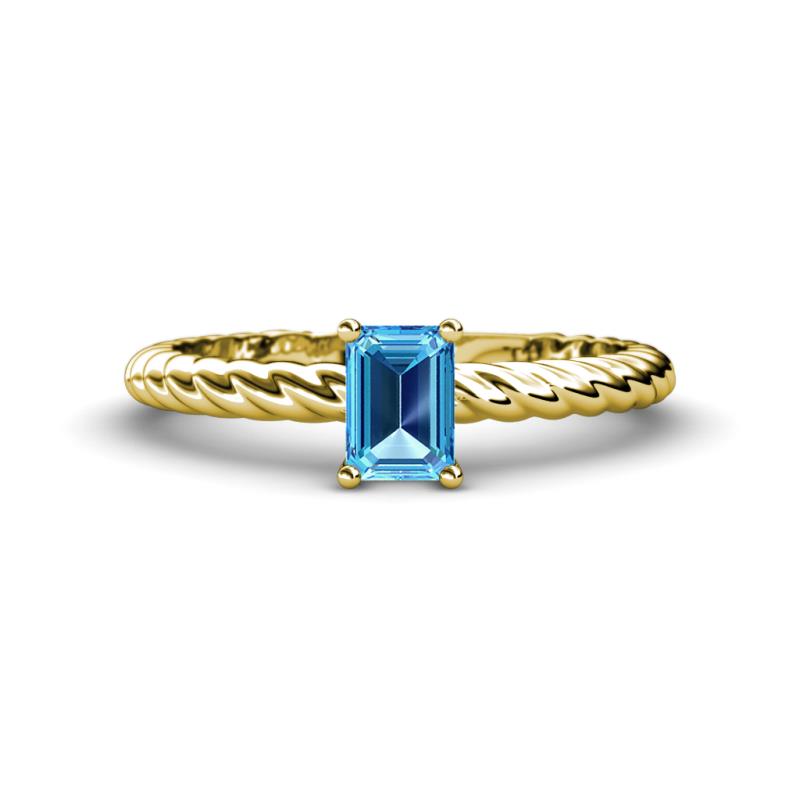 Leona Bold 7x5 mm Emerald Cut Blue Topaz Solitaire Rope Engagement Ring 