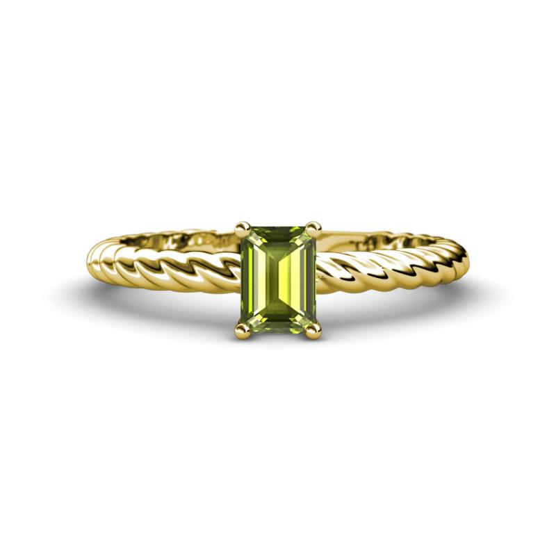 Leona Bold 7x5 mm Emerald Cut Peridot Solitaire Rope Engagement Ring 