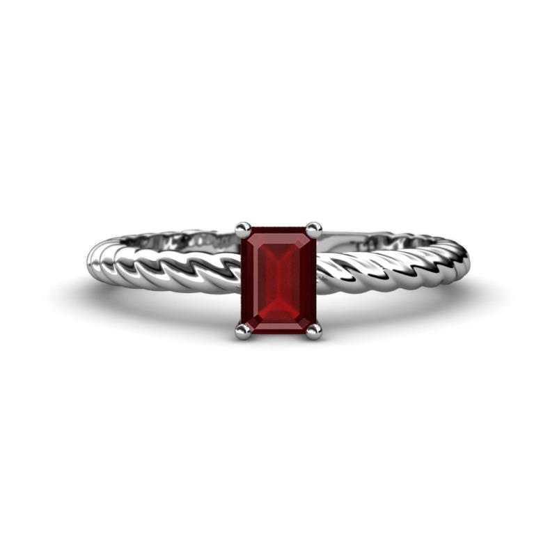 Leona Bold 7x5 mm Emerald Cut Red Garnet Solitaire Rope Engagement Ring 