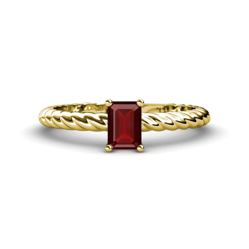 Leona Bold 7x5 mm Emerald Cut Red Garnet Solitaire Rope Engagement Ring 